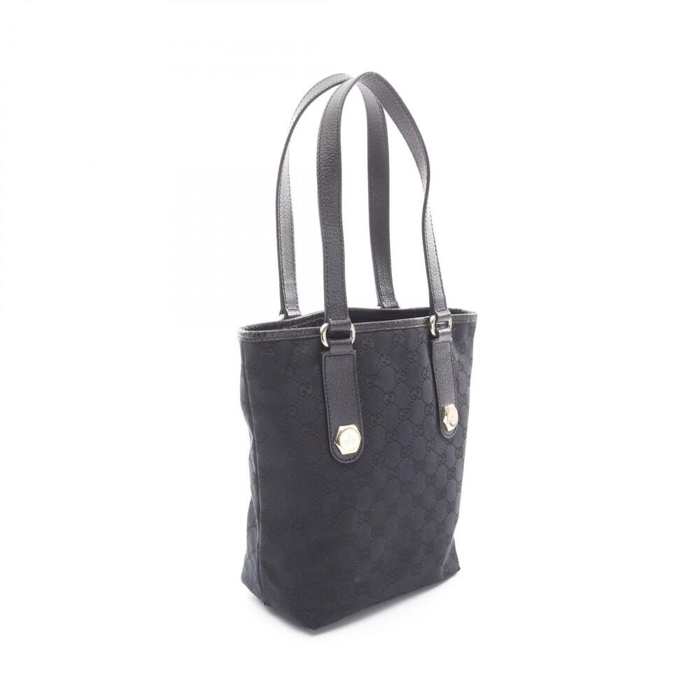 Gucci Leather Bag Black Tote GG Canvas Black